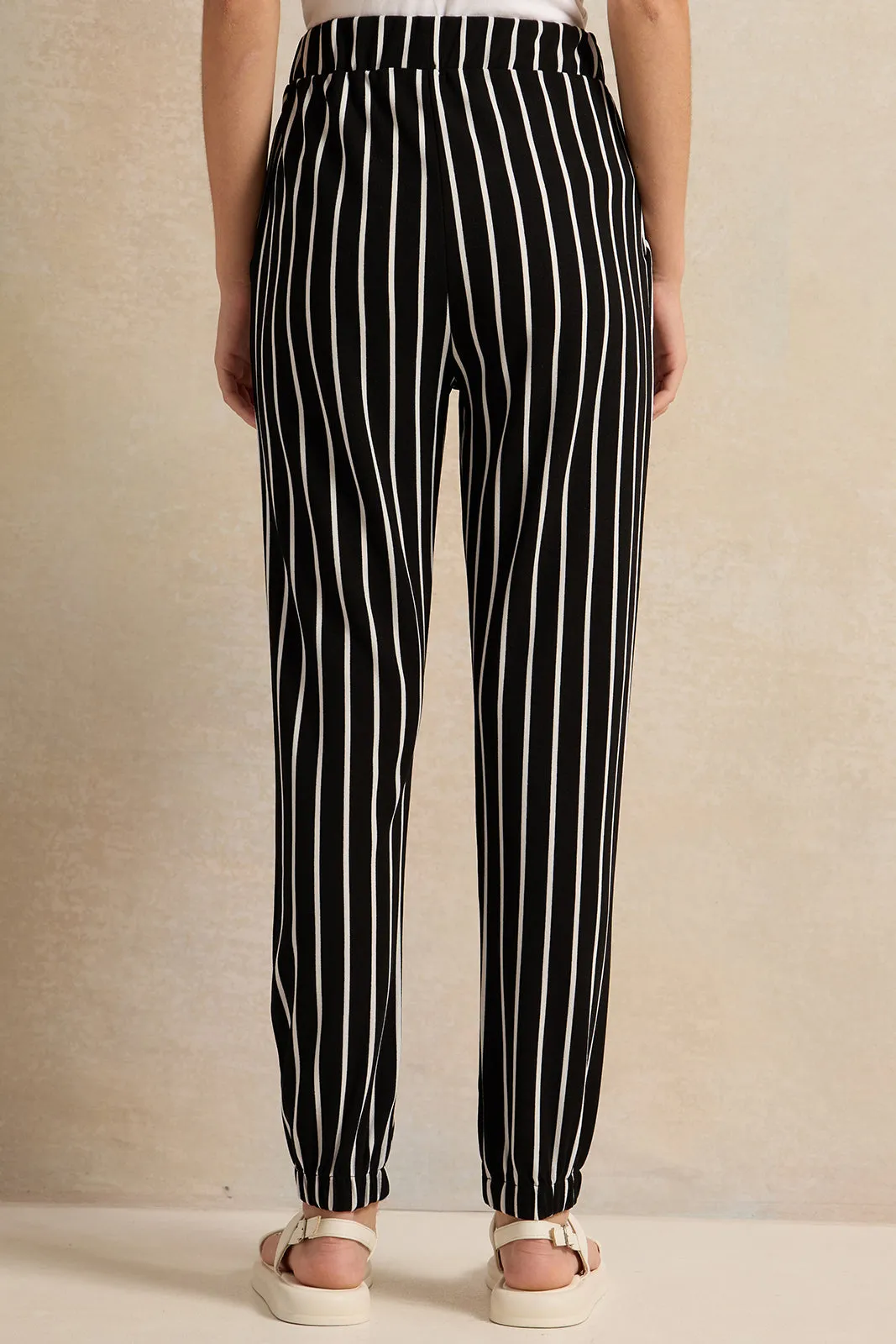 Senior Girls Black And White Striped Trousers