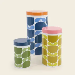 Set of 3 Nesting Canister Tins - Block Flower