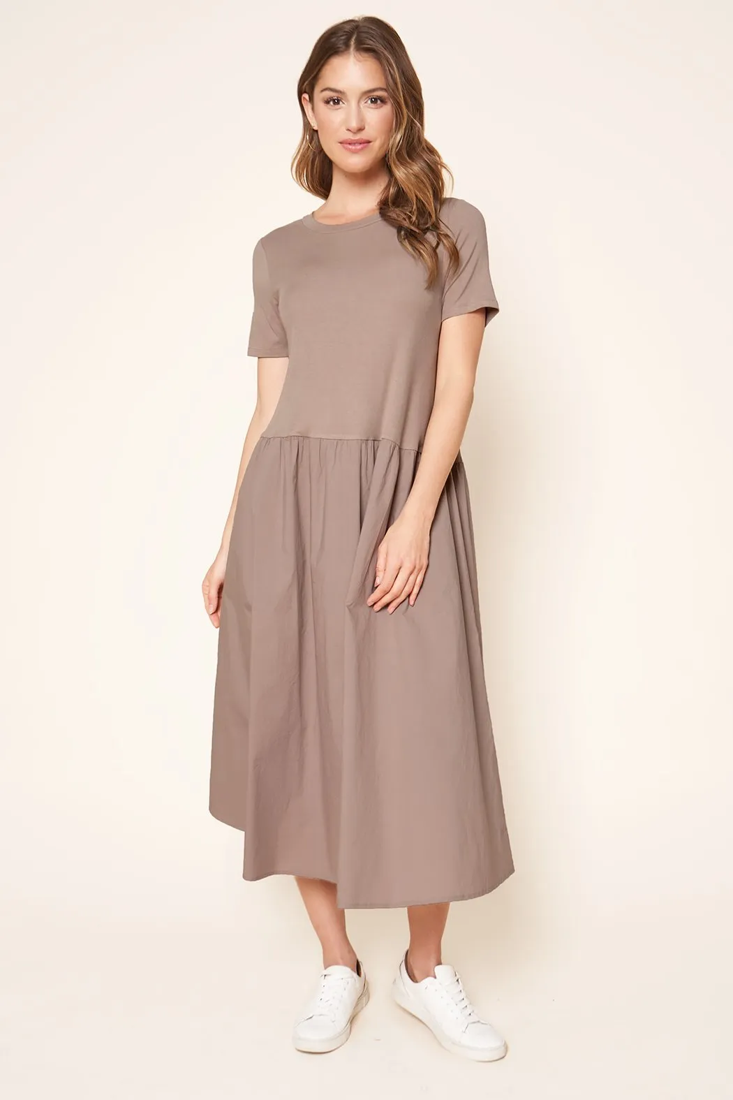 Sheila Cotton Knit Poplin Trapeze Midi Dress