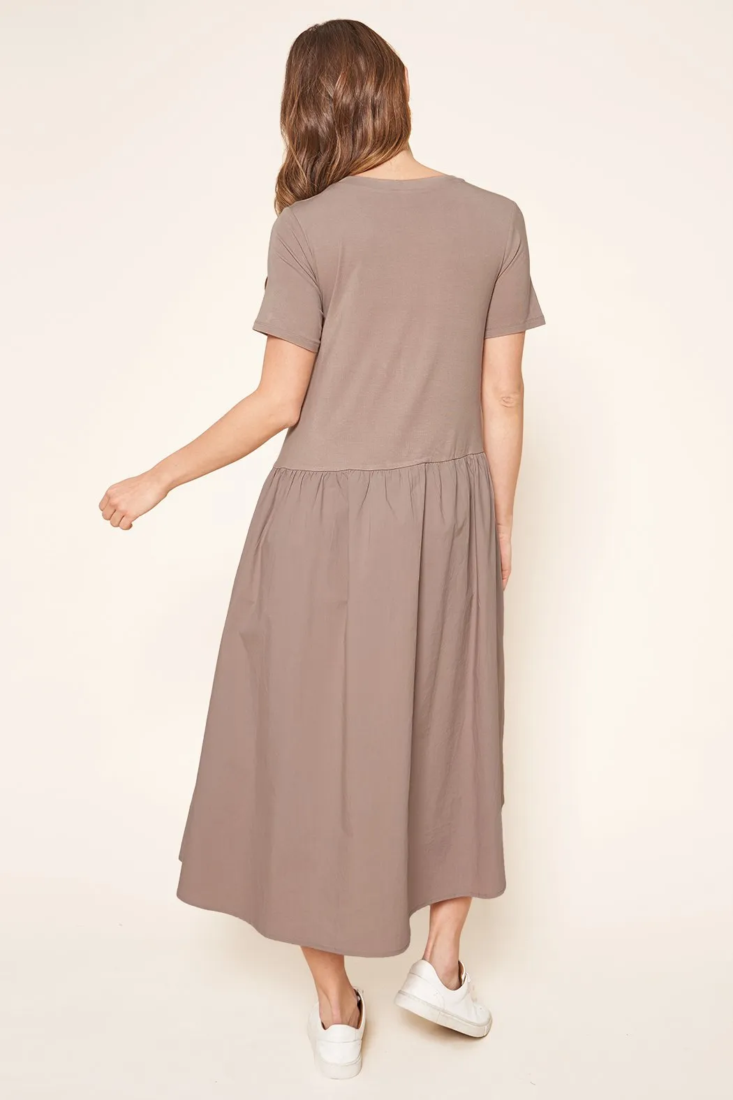 Sheila Cotton Knit Poplin Trapeze Midi Dress