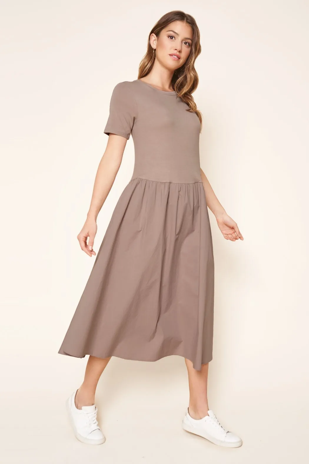 Sheila Cotton Knit Poplin Trapeze Midi Dress