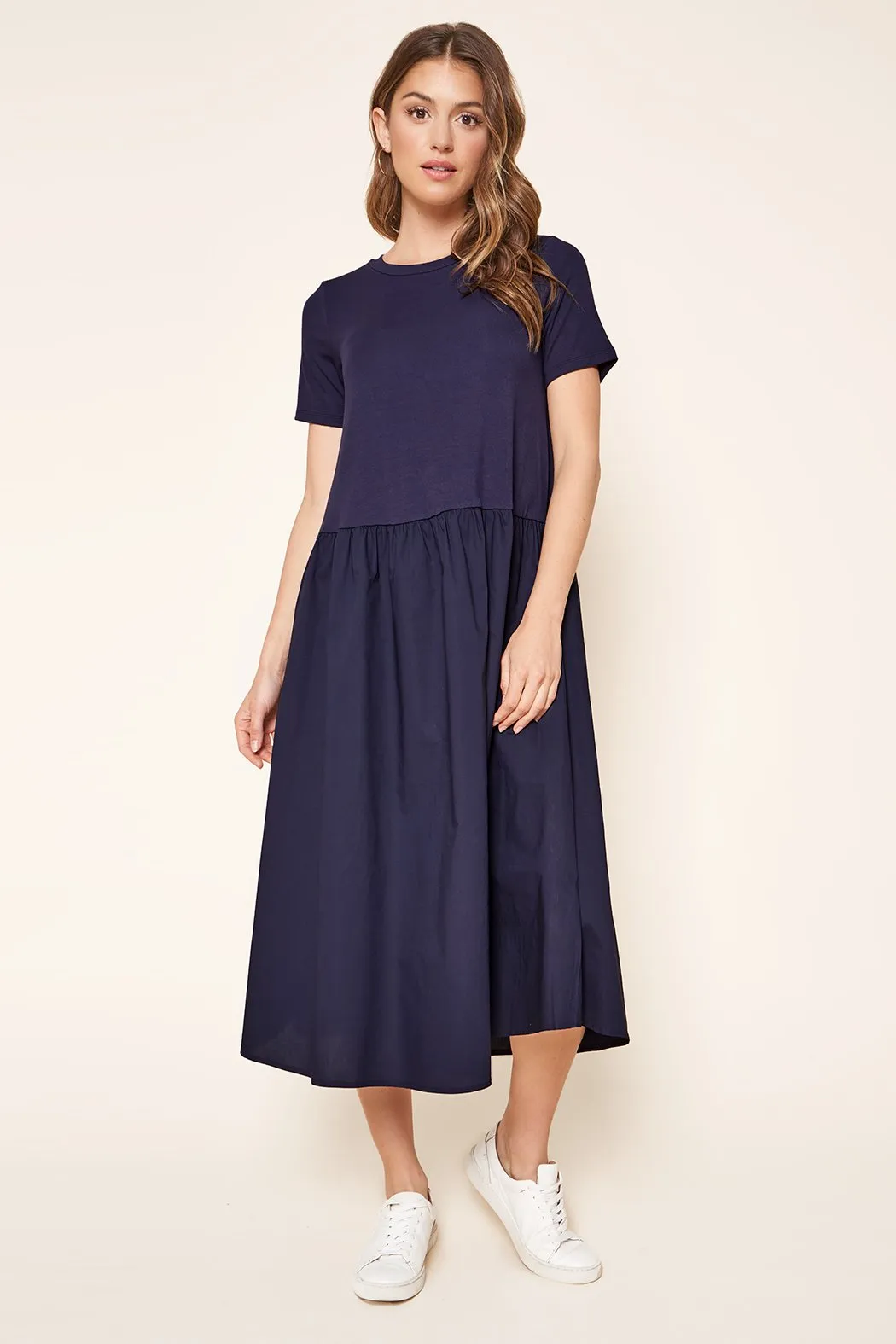 Sheila Cotton Knit Poplin Trapeze Midi Dress