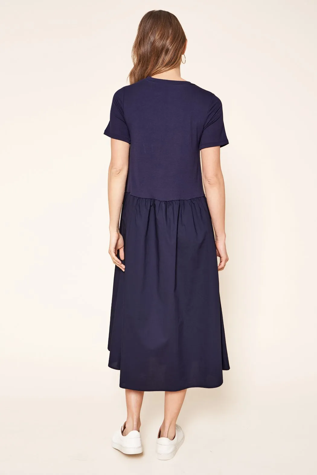 Sheila Cotton Knit Poplin Trapeze Midi Dress