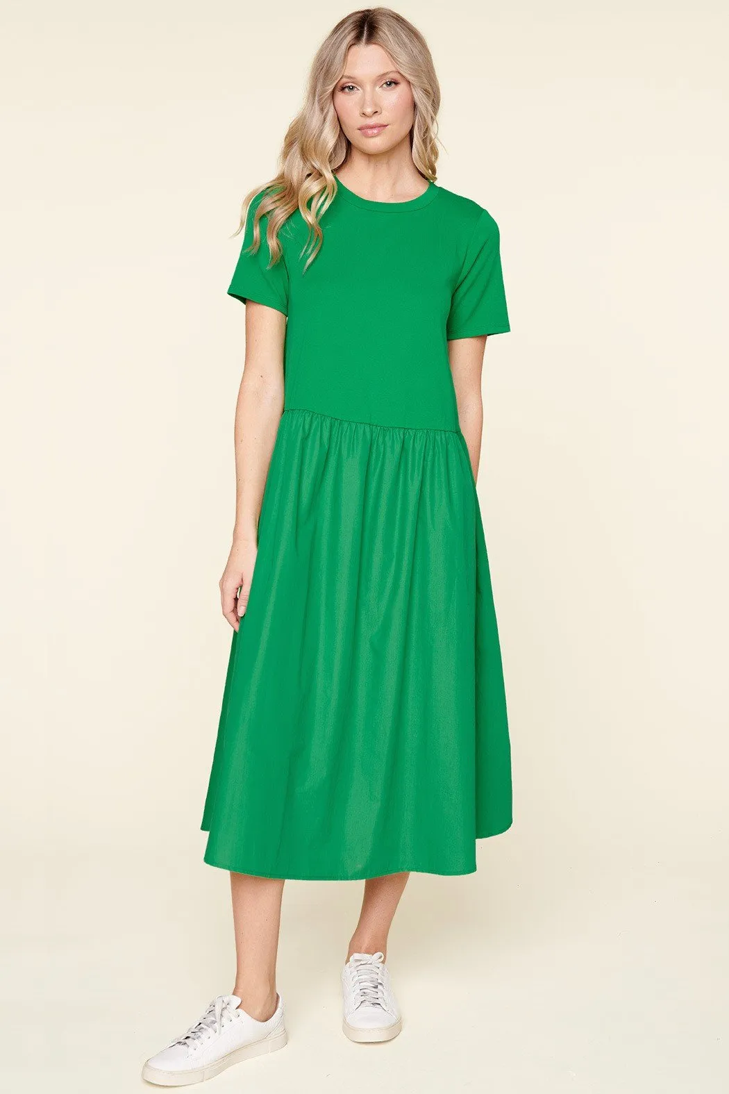 Sheila Cotton Knit Poplin Trapeze Midi Dress