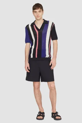 Short Sleeve Stripe Pointelle Polo Shirt