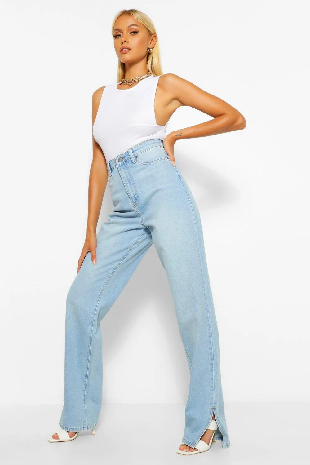 Side Split Straight Jeans