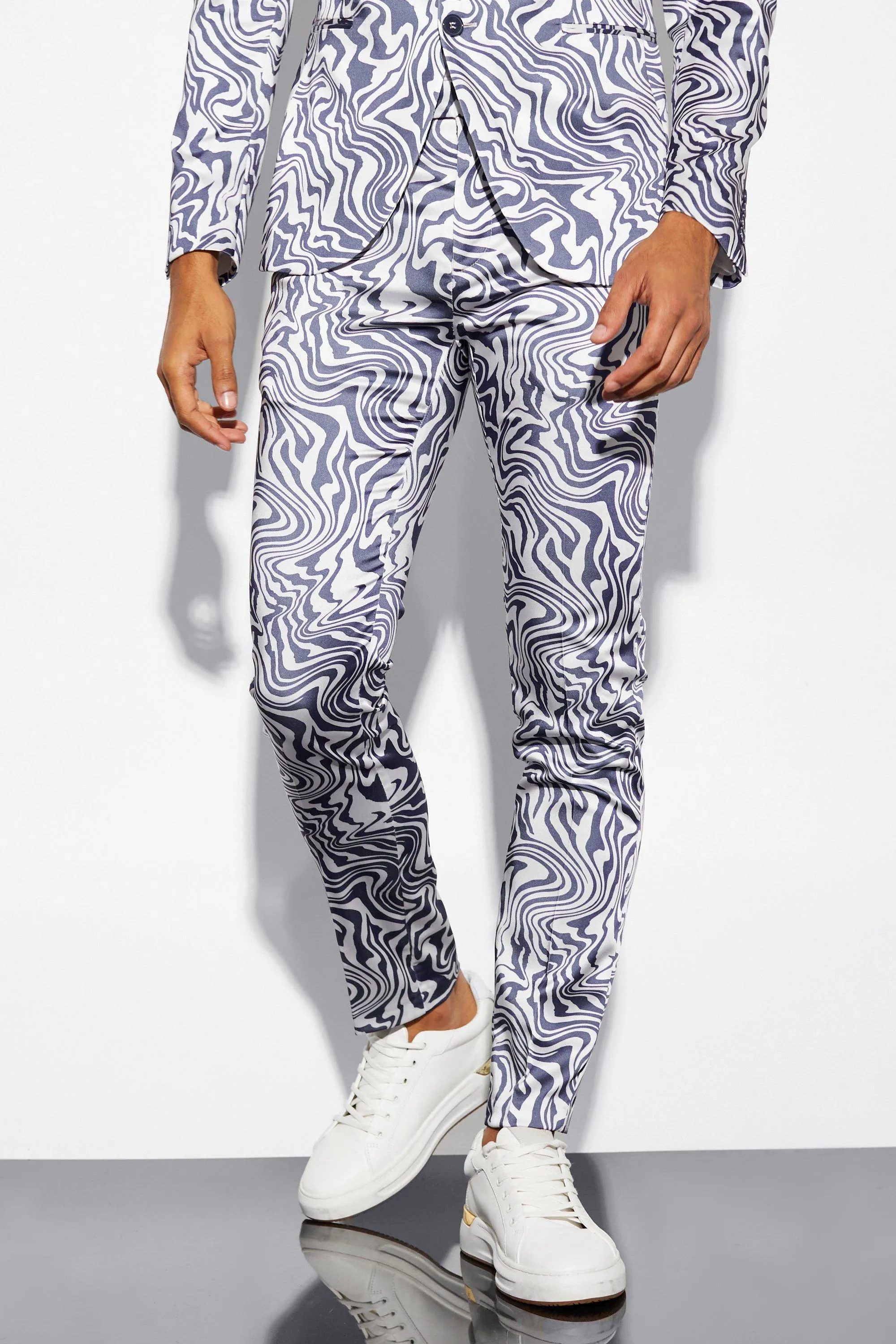 Skinny Marble Print Suit Trousers