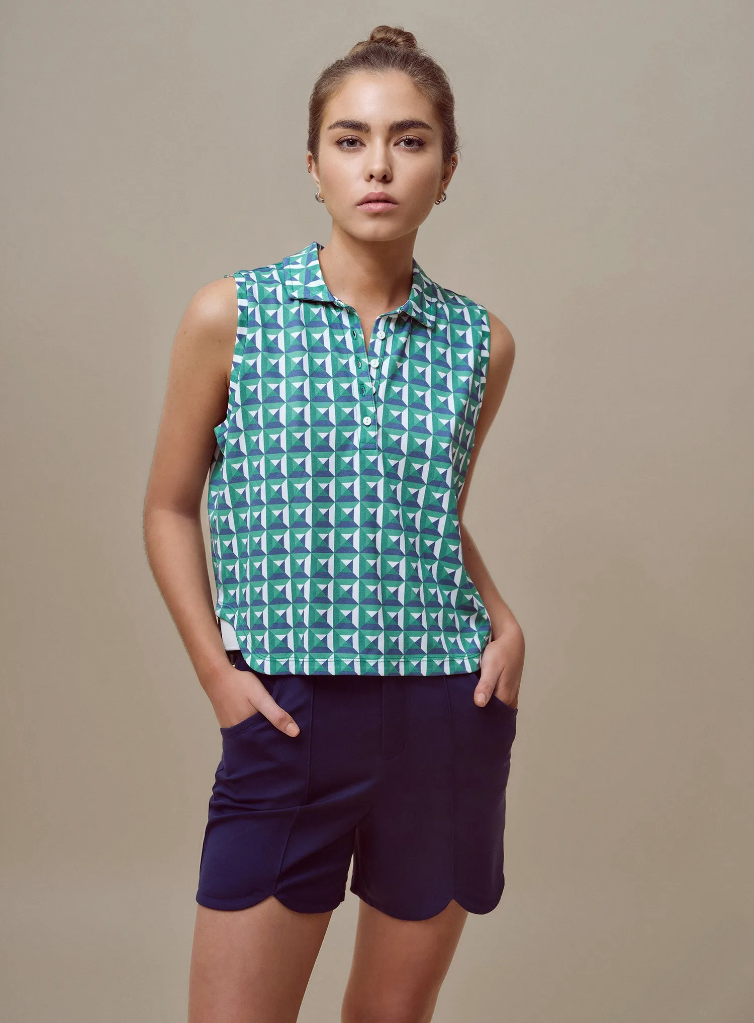 Sleeveless Cropped Polo with Self-Collar Style