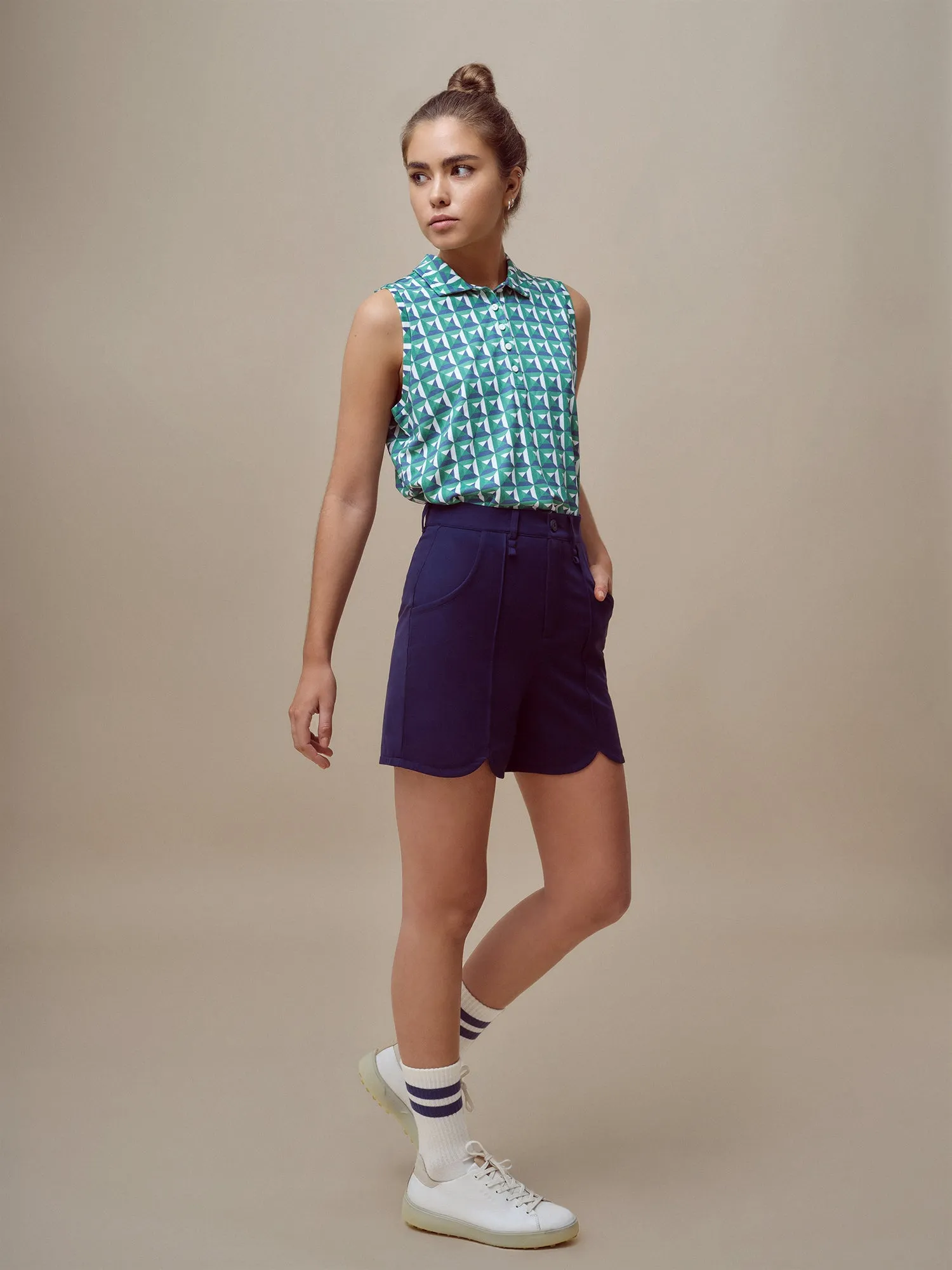 Sleeveless Cropped Polo with Self-Collar Style