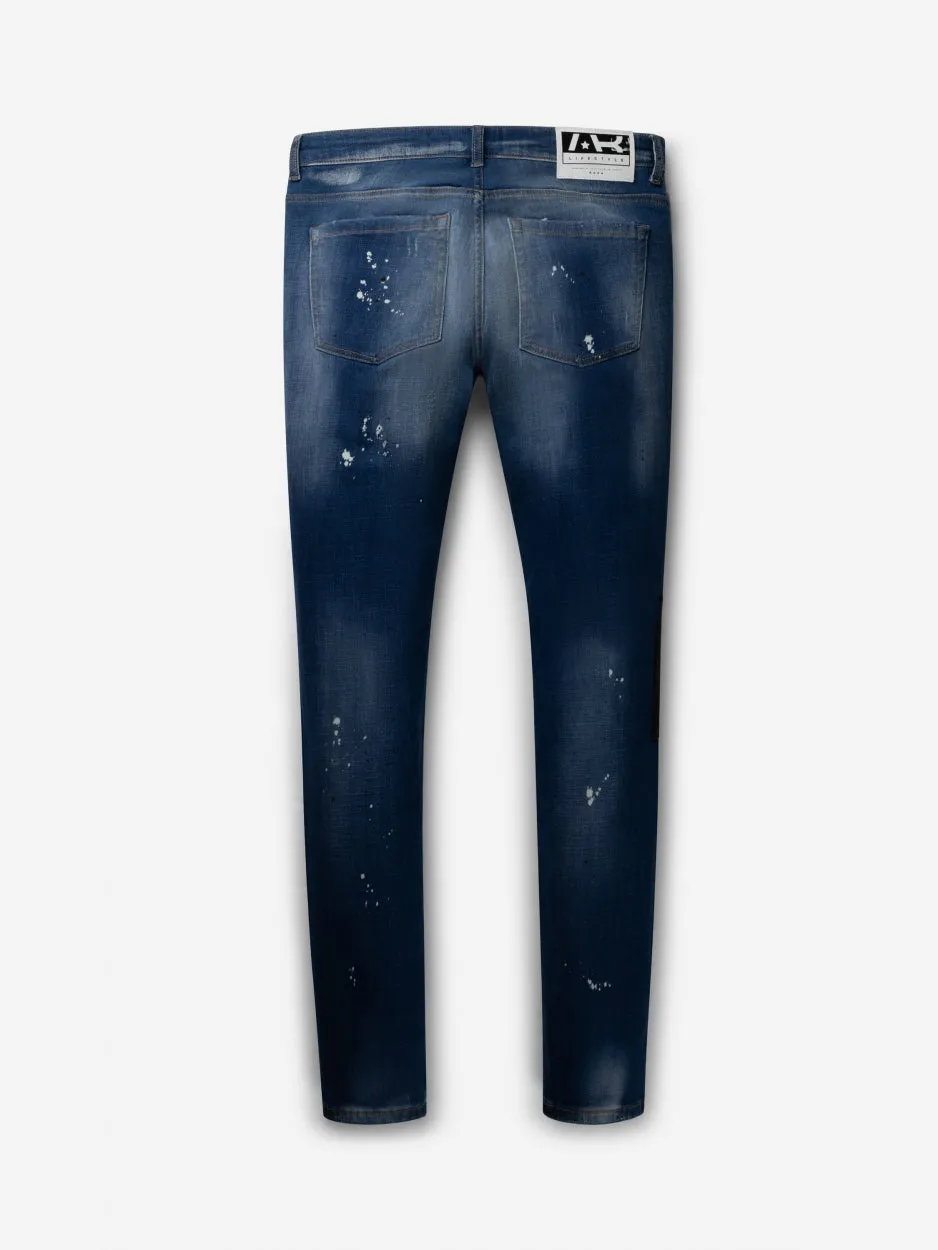 Slim Denim Jeans | Blue - Leather Patch