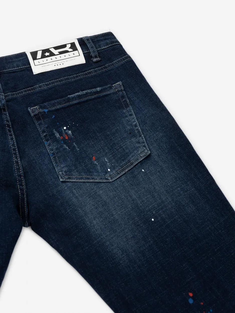 Slim Denim Jeans | Dark Blue - Destroyed