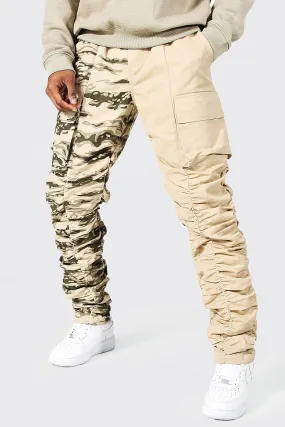 Slim Fit Spliced Ruched Camo Trousers