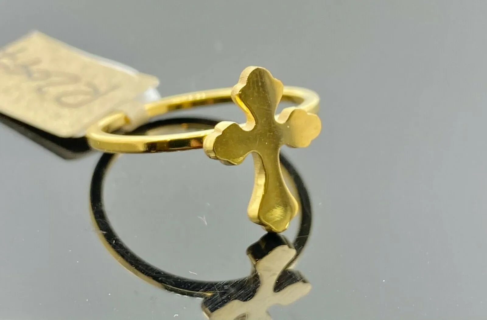 22k Solid Gold Elegant Simple Cross Charm Ring Band