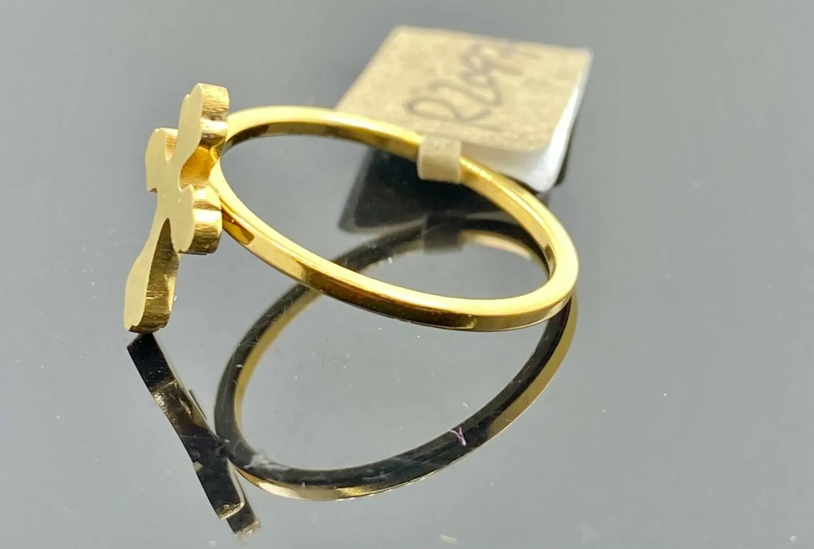 22k Solid Gold Elegant Simple Cross Charm Ring Band