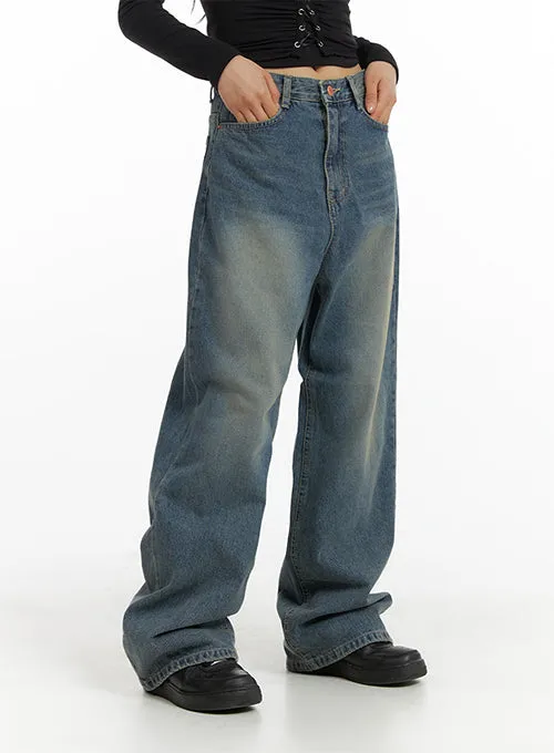 Mid Waist Pocket Straight Leg Jeans IJ411