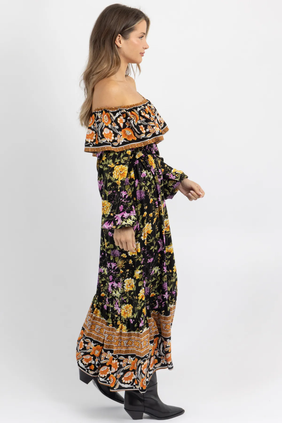 SOPHIE BLACK OFF SHOULDER MAXI DRESS