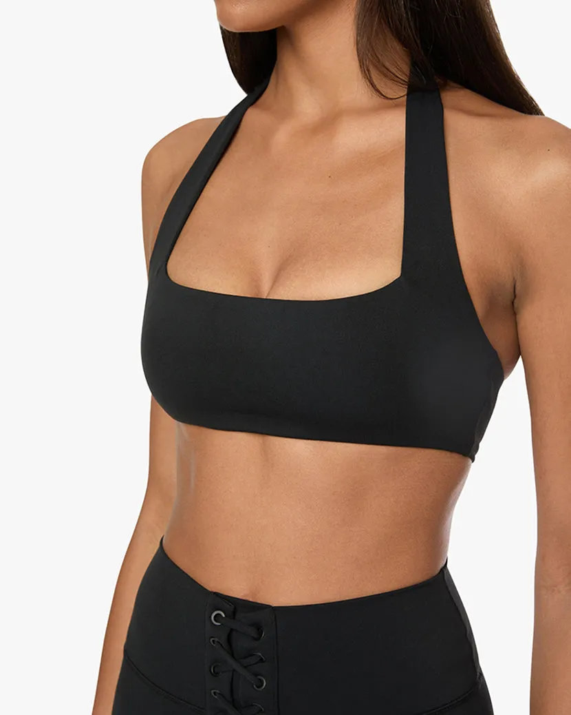 Square Neck Halter Bra | Black