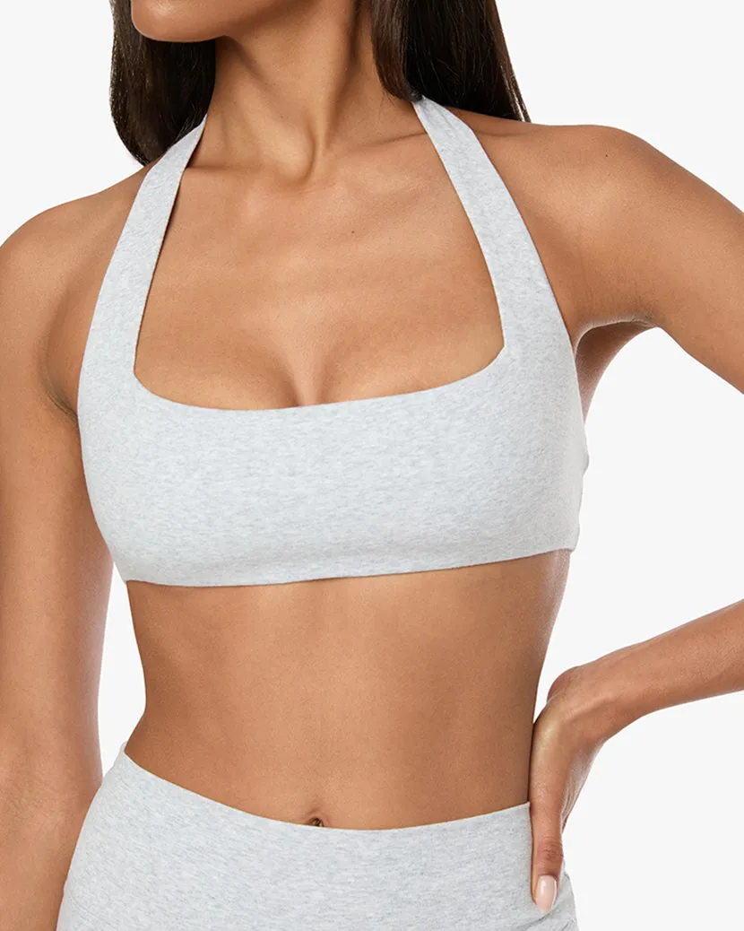 Square Neck Halter Bra | Light Heather Grey