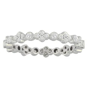 Stackable Bezel Set Diamond Wedding Eternity Band Ring with Milgrain