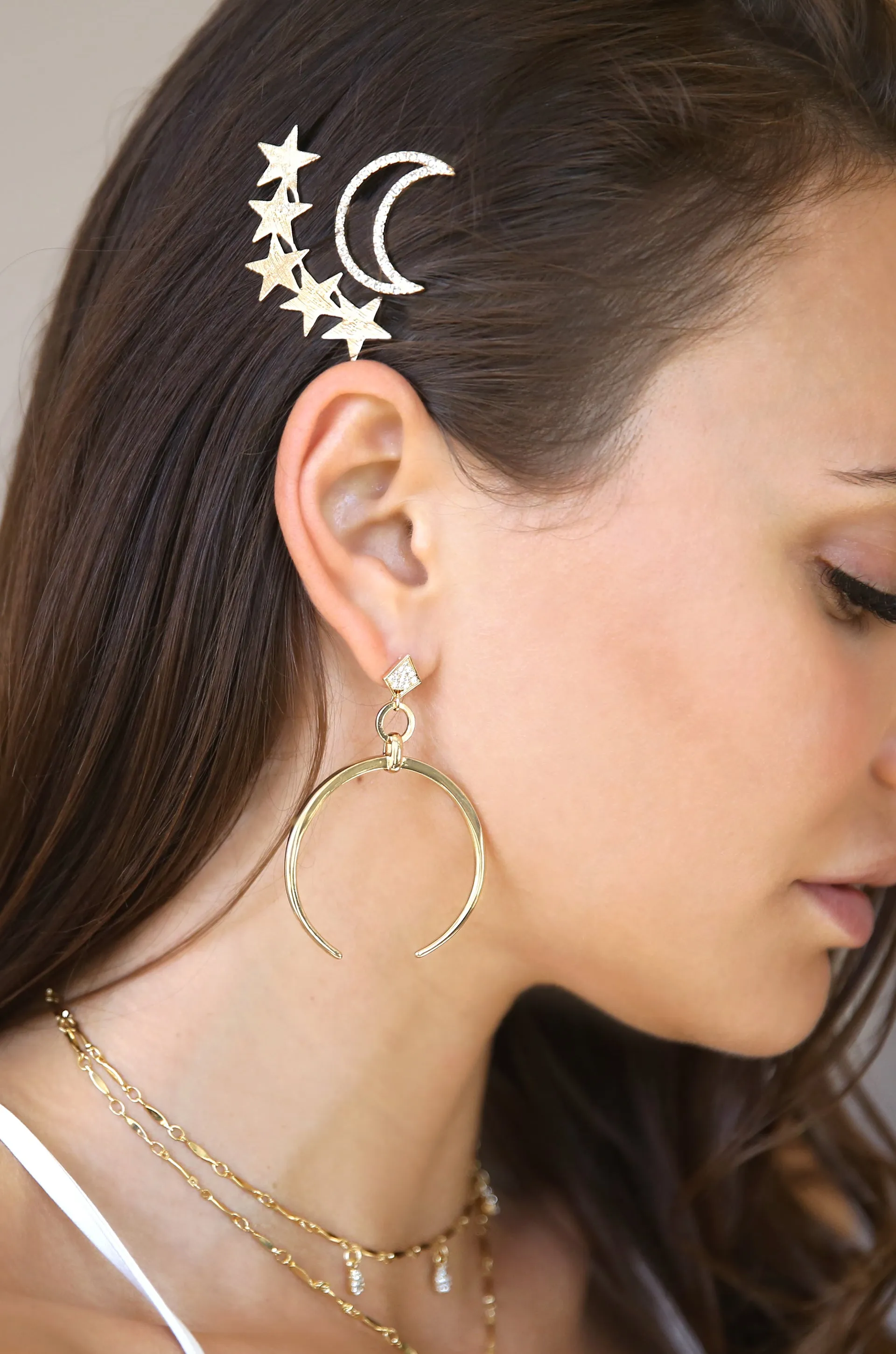 Stars and Moon Set of 2 Hair Barrettes in Gold