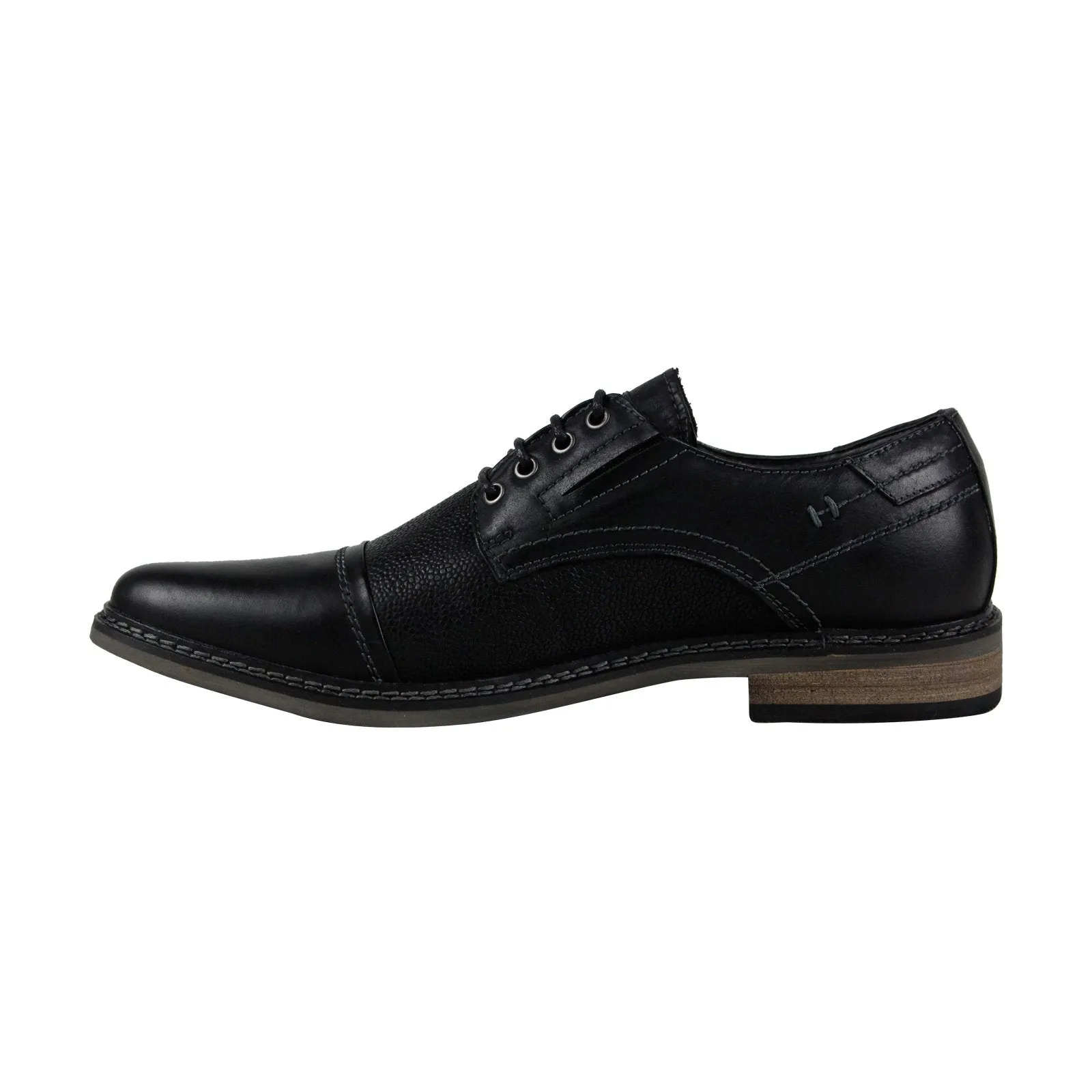 Steve Madden Tabloid Men's Black Leather Lace-Up Cap Toe Oxford Shoes