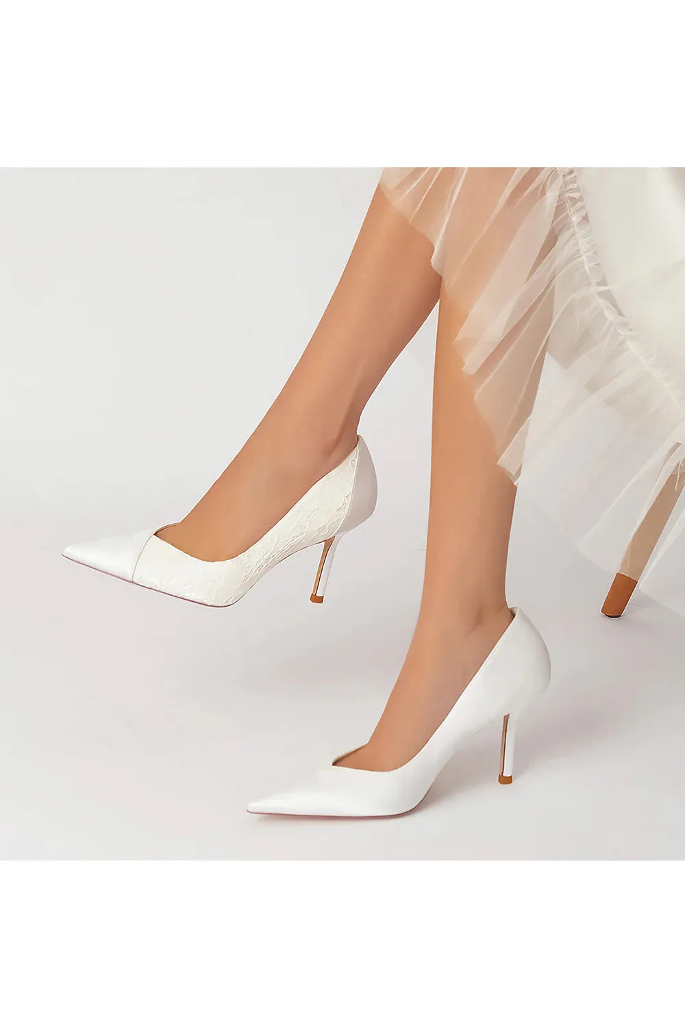 Stiletto Pointy Heels Lace Wedding Shoes