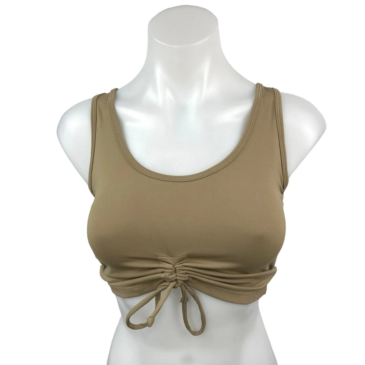 Strut-This Avalon Brown Ruched Cinched Tie Yoga Gym Sports Bra Tank Top Size M