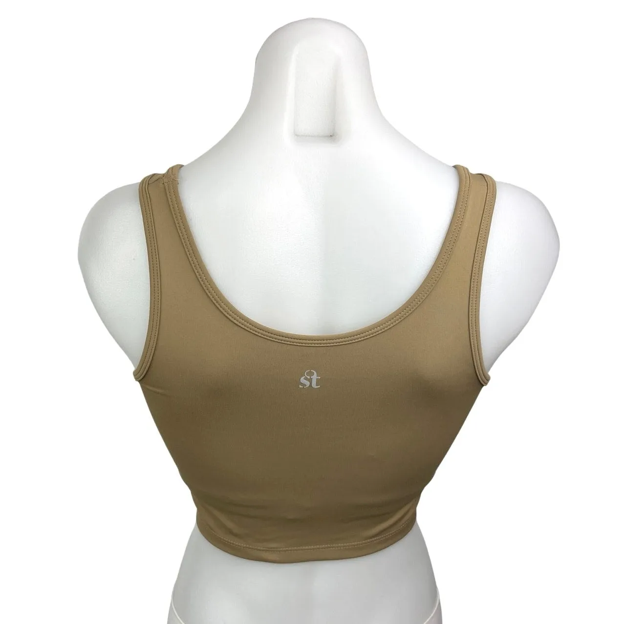 Strut-This Avalon Brown Ruched Cinched Tie Yoga Gym Sports Bra Tank Top Size M