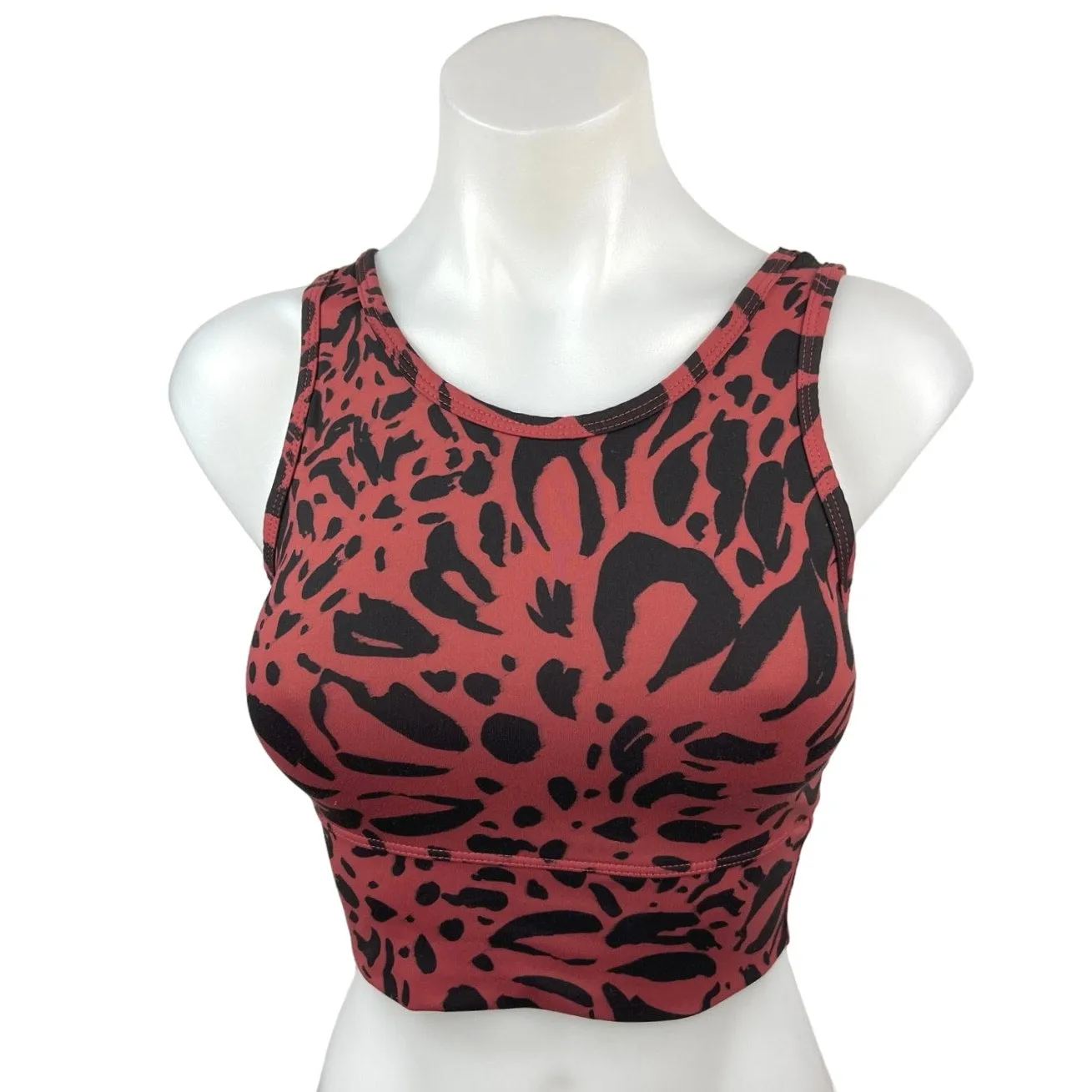 Strut-This Piper Red Black Cheetah Leopard Animal Print Sports Bra Tank Top OS