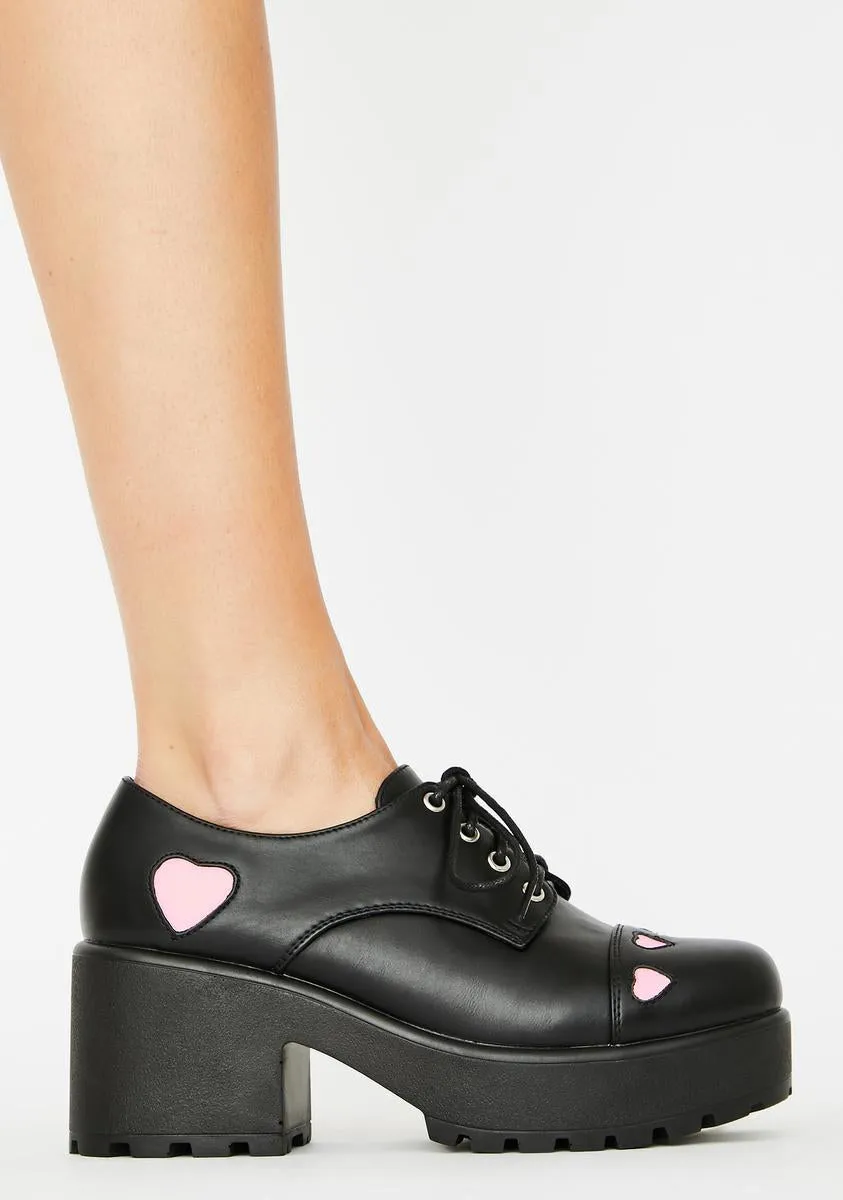 Stylish Pink Heart Platform Oxfords