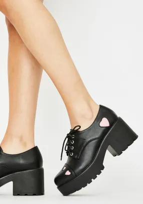 Stylish Pink Heart Platform Oxfords