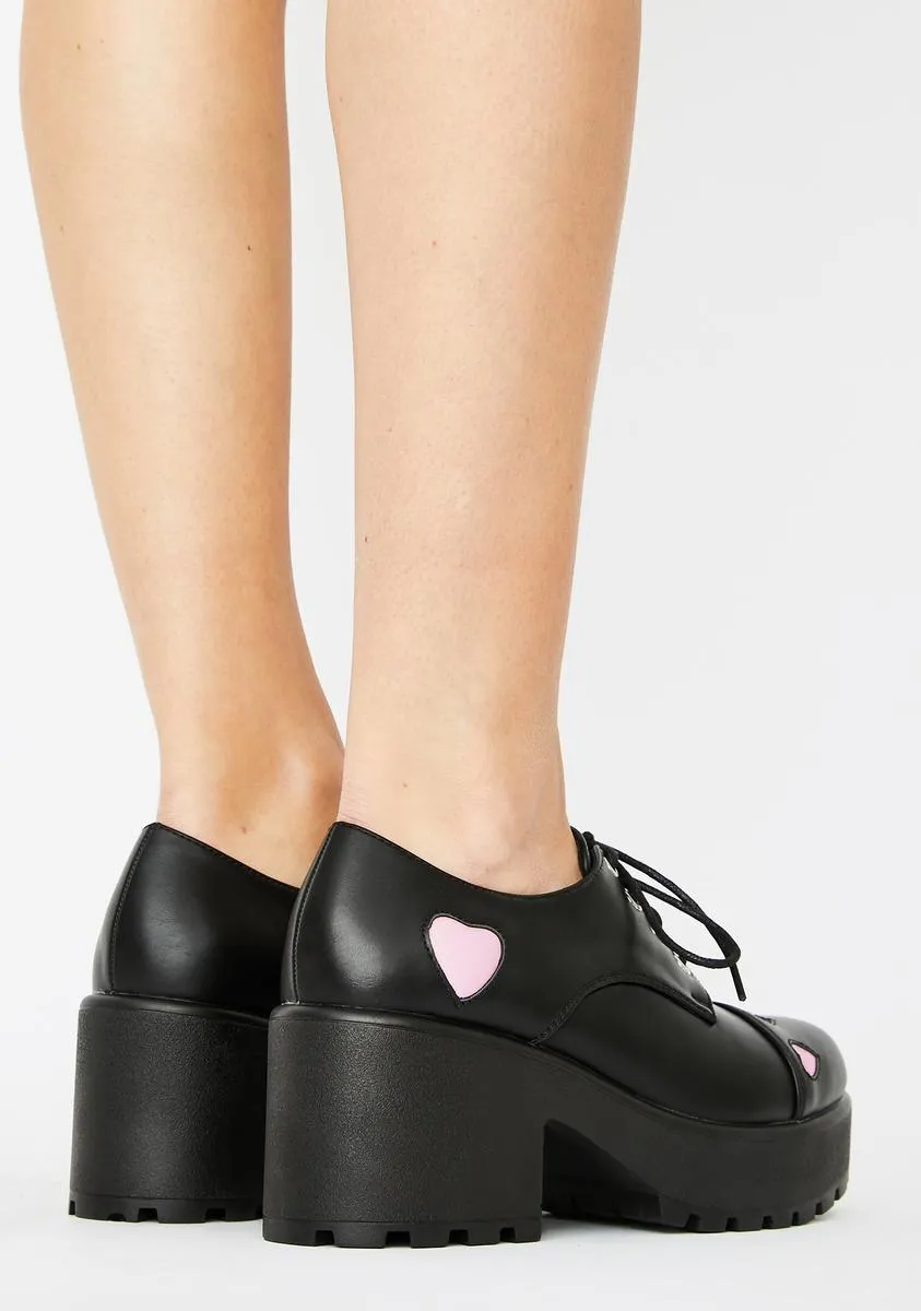 Stylish Pink Heart Platform Oxfords