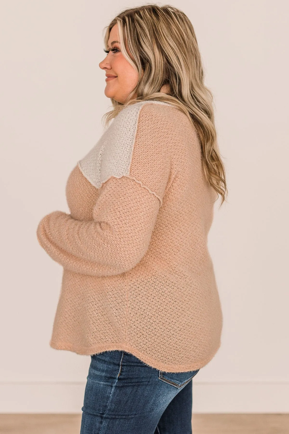 Button Knit Top- Ivory & Light Sherbet