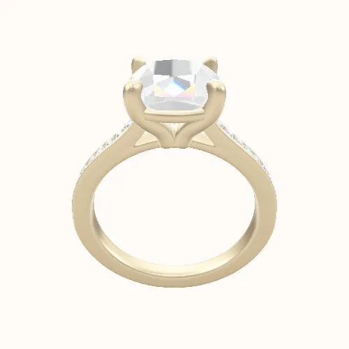 Tapered Channel Set Engagement Ring With Standard Four Prong Head