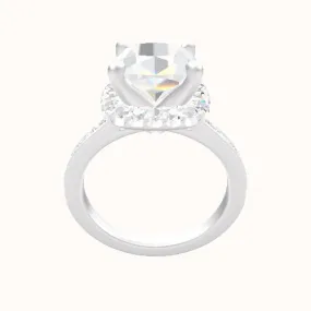 Tapered Channel Set Engagement Ring With V Prong Halo Head