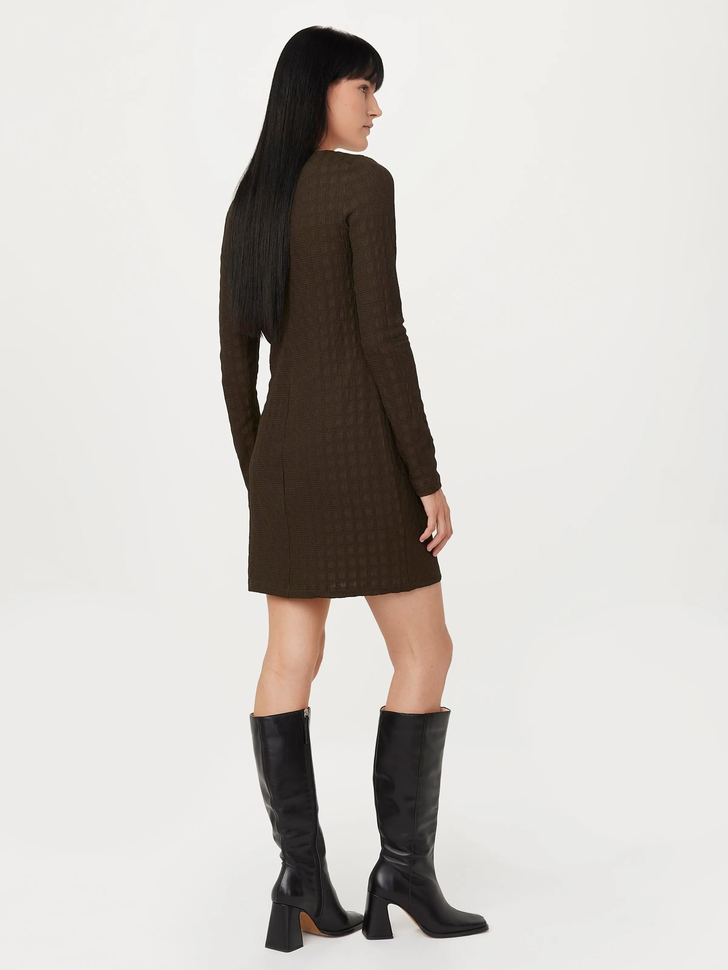 The Buttoned Mini Dress in Brown Black