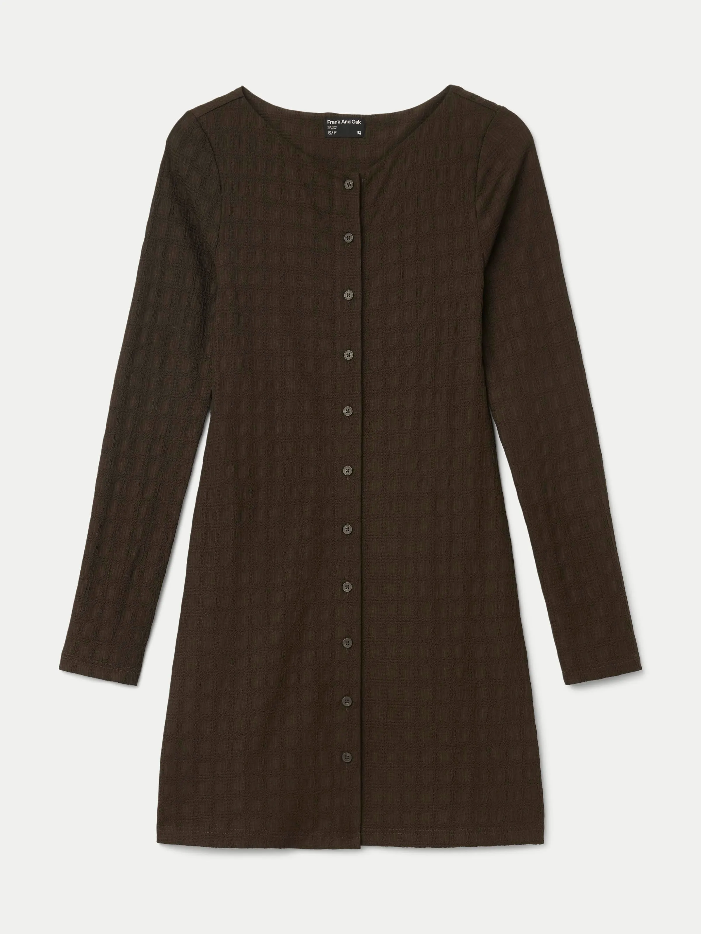 The Buttoned Mini Dress in Brown Black