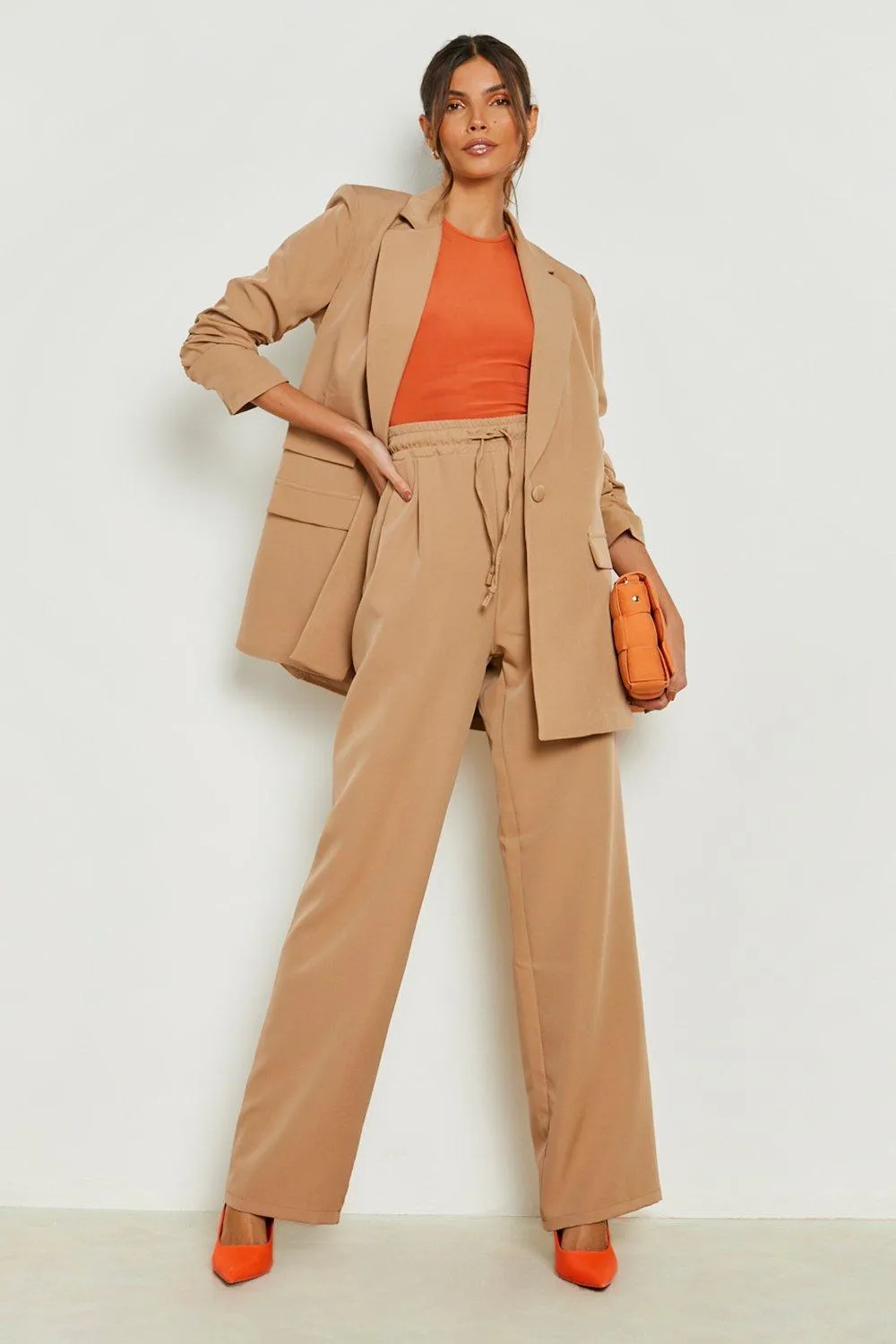 Tie Waist Wide Leg Work Trousers