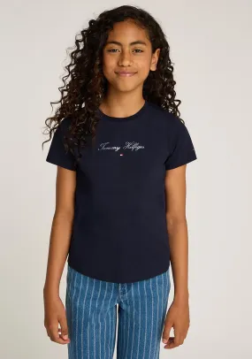 Tommy Hilfiger Girl Short Sleeve Slim Tee, Navy