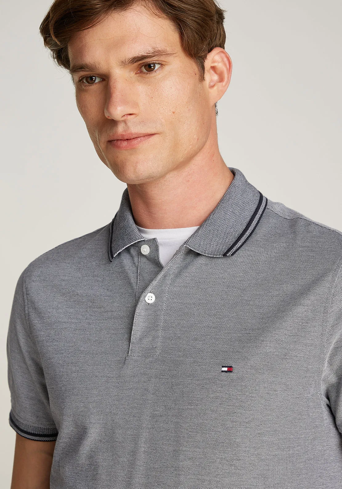 Tommy Hilfiger Oxford Two Tone Polo Shirt, Navy & White