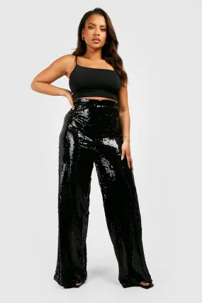 Sequin Wide Leg Trousers Plus Size