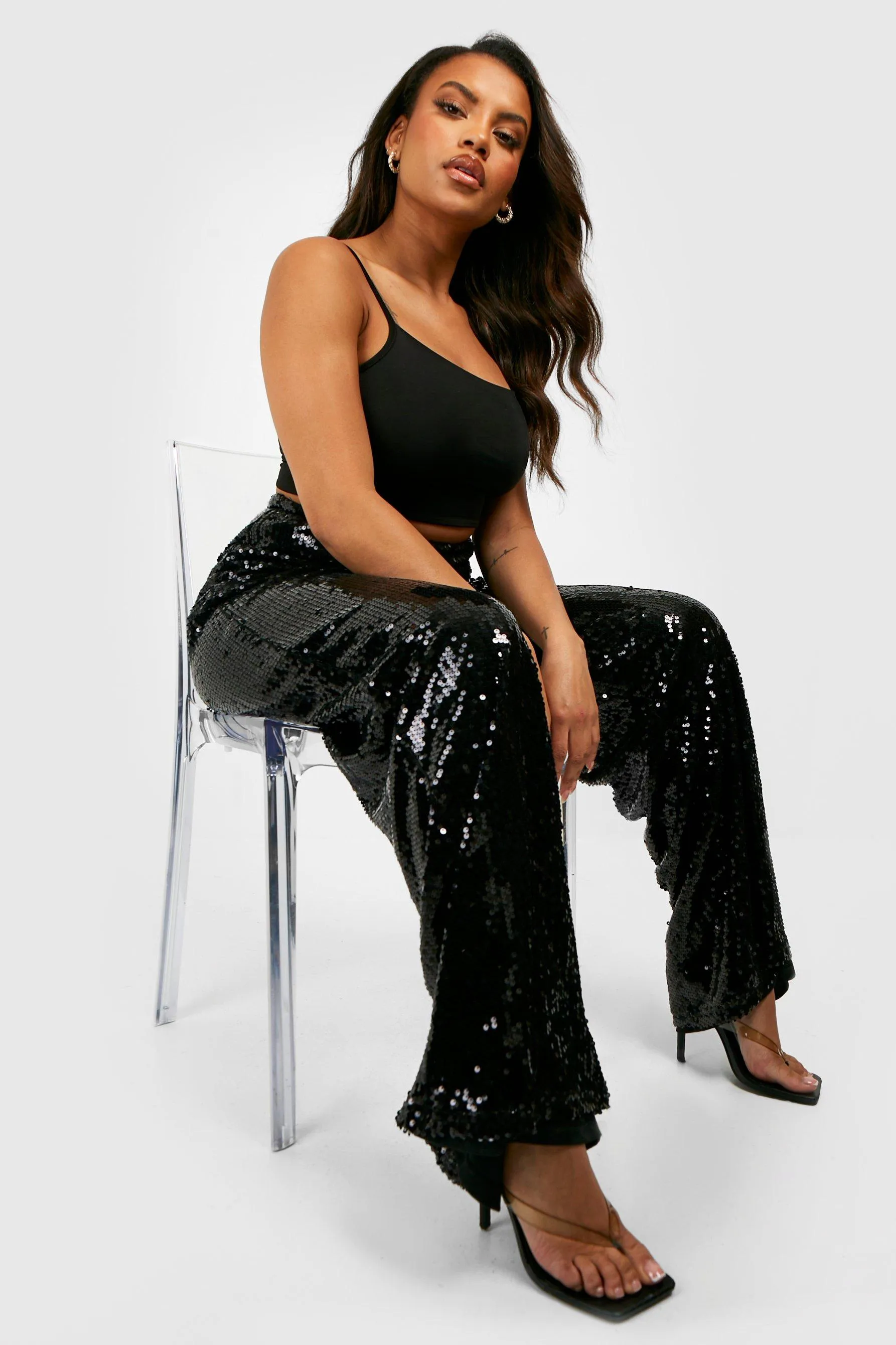 Sequin Wide Leg Trousers Plus Size