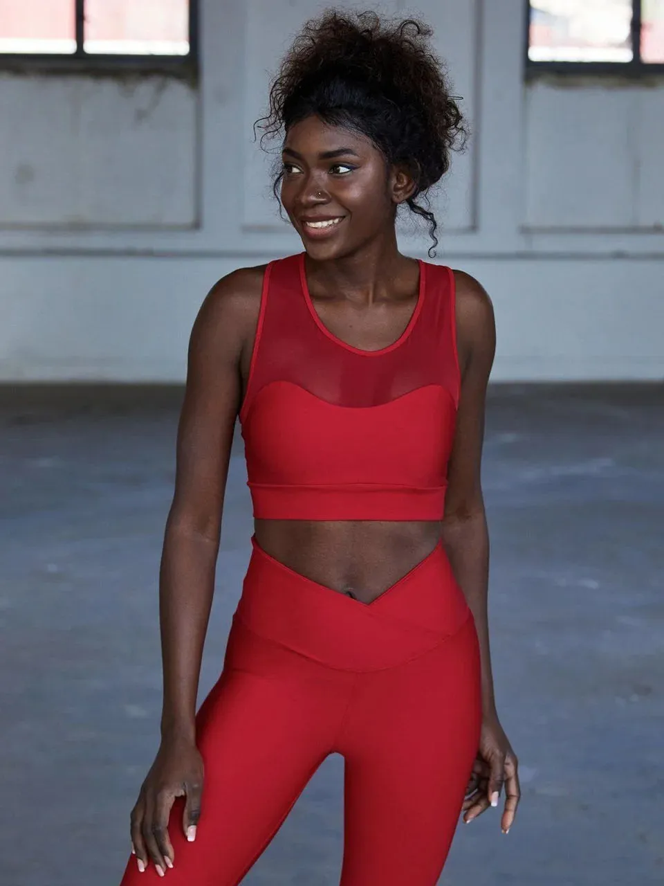 Tulle Detailed Red Sports Bra