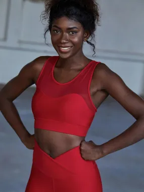 Tulle Detailed Red Sports Bra