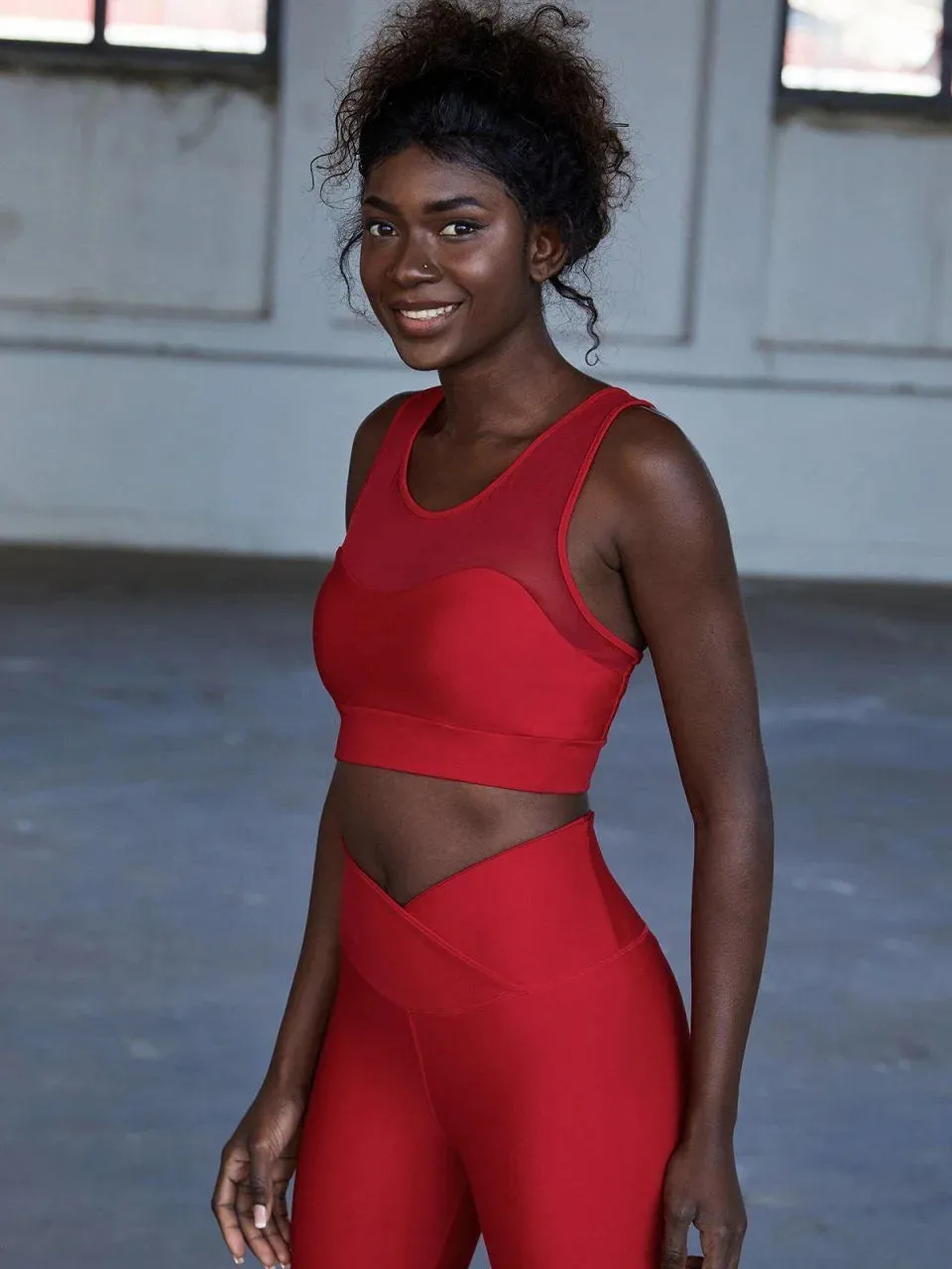 Tulle Detailed Red Sports Bra