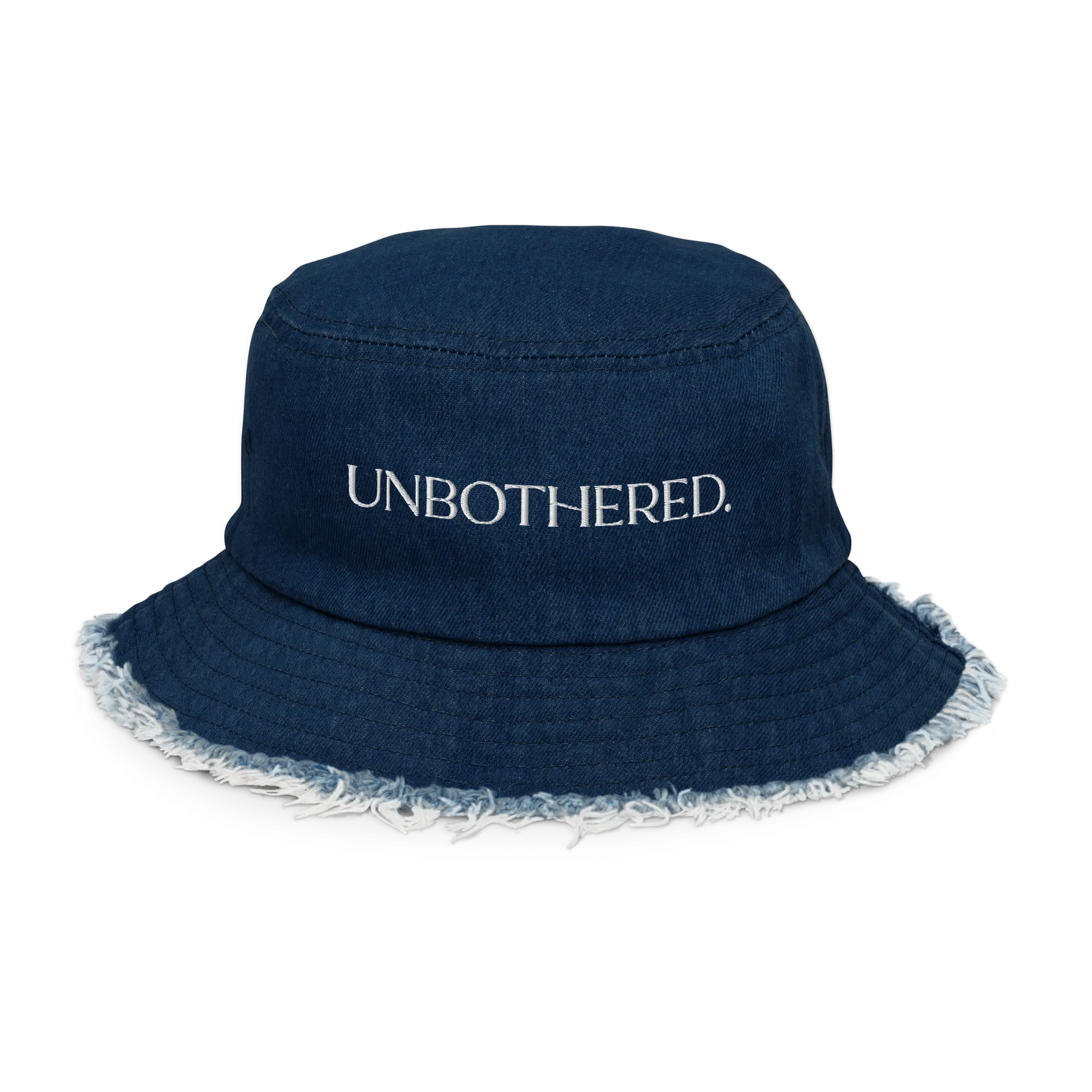 Unbothered. Distressed Denim Bucket Hat