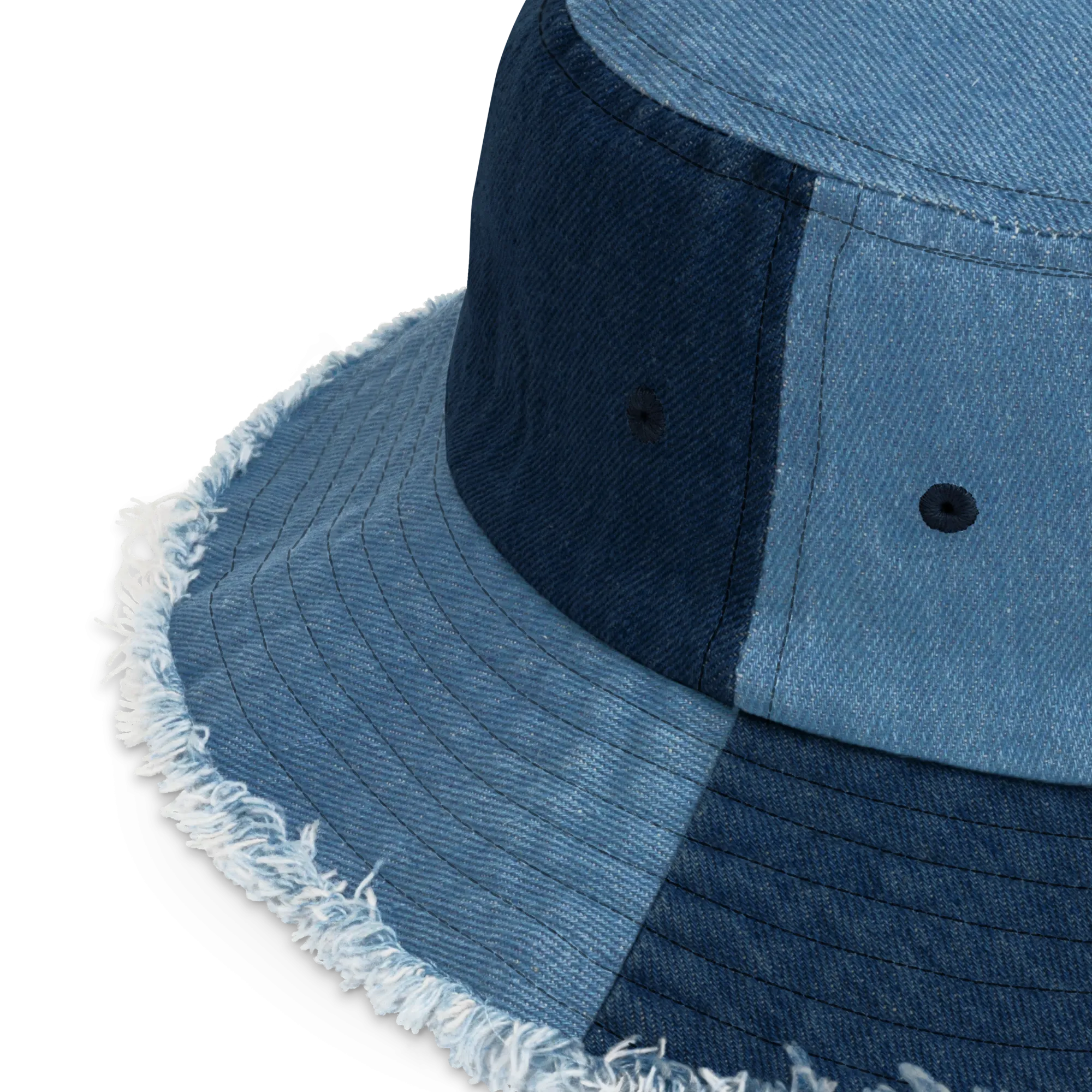 Unbothered. Distressed Denim Bucket Hat