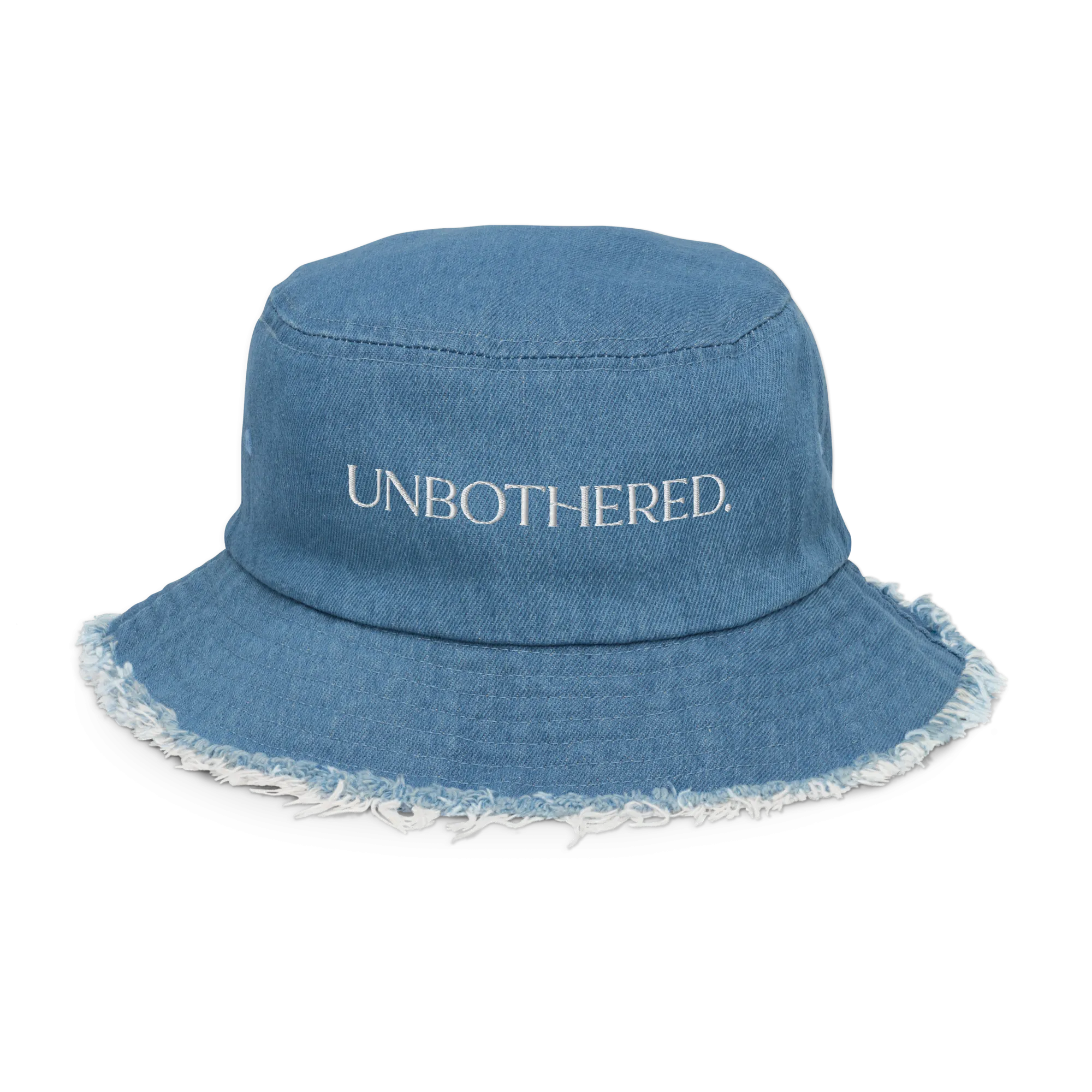 Unbothered. Distressed Denim Bucket Hat