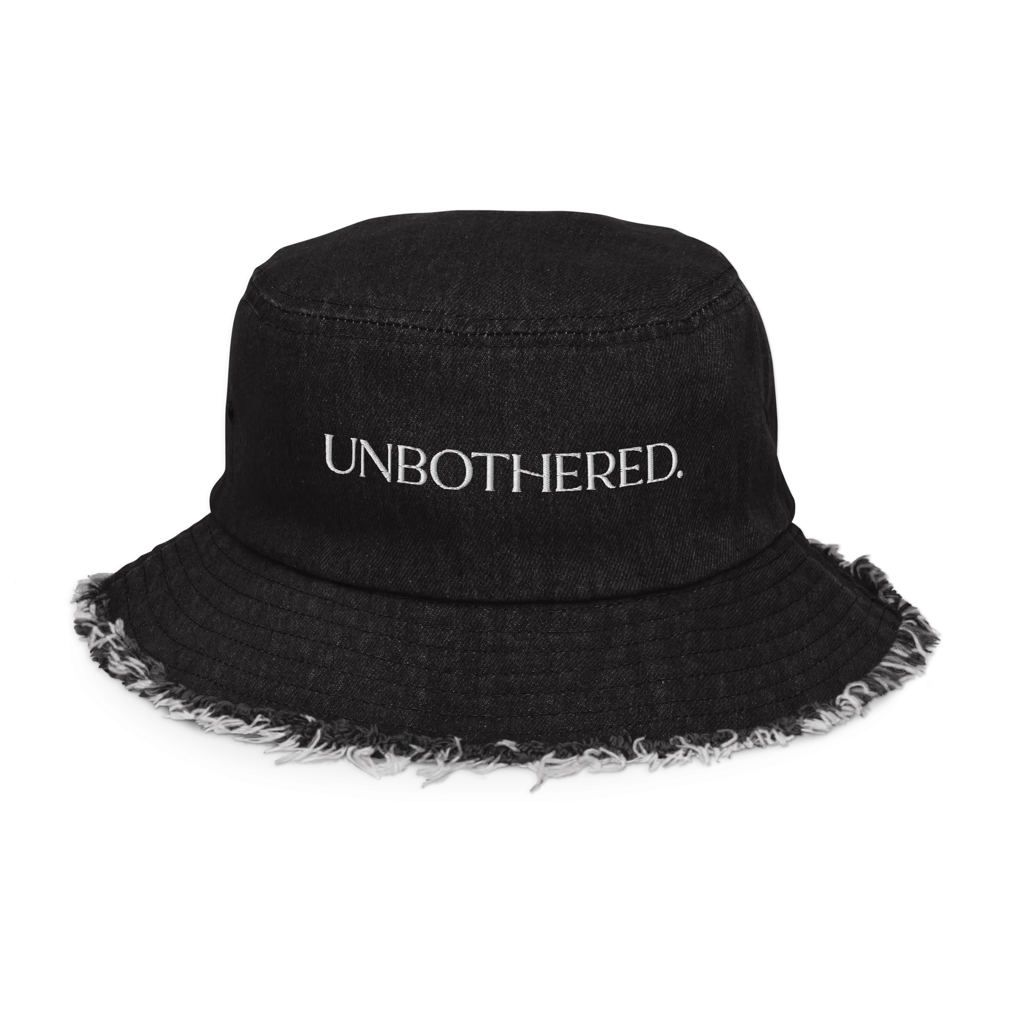 Unbothered. Distressed Denim Bucket Hat