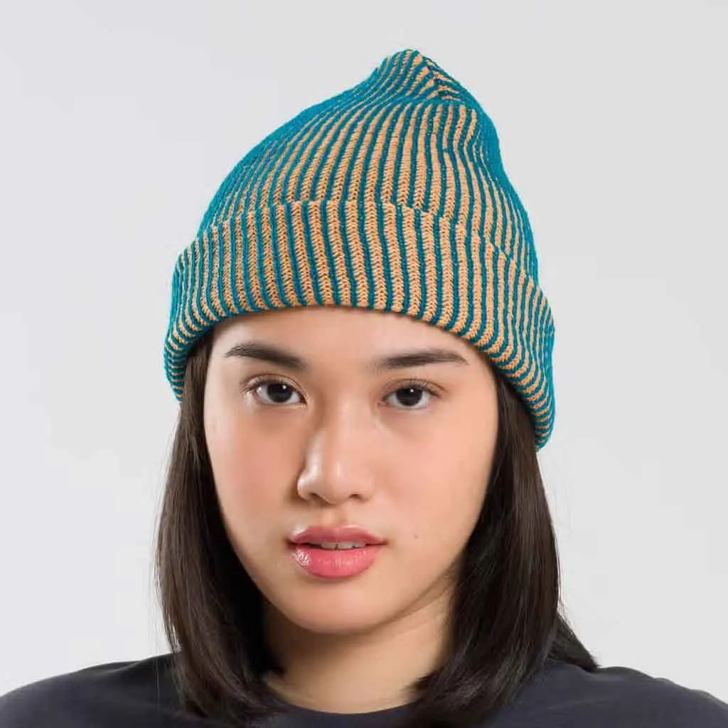 Verloop Simple Ribbed Hat - Teal/Peach